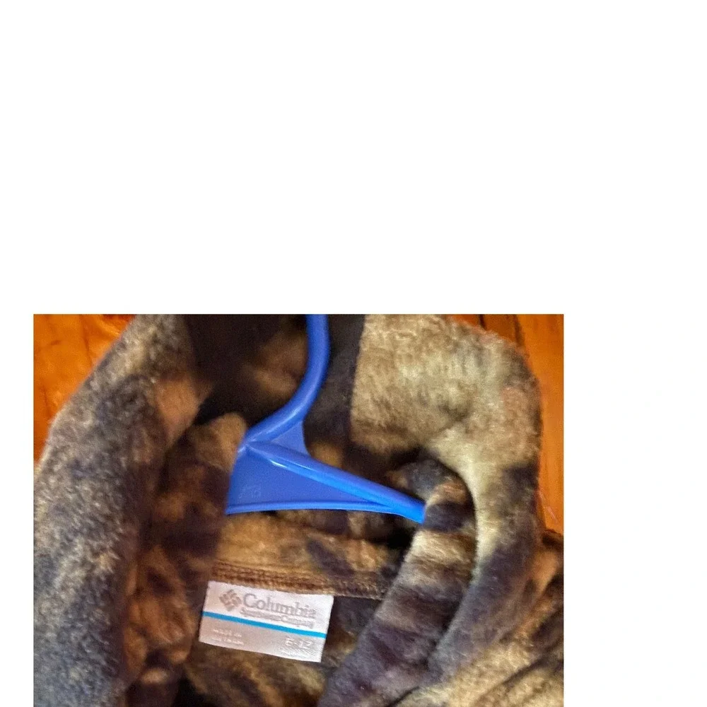 Columbia Kids Camo Fleece Bunting Hooded One Piece Suit Brown Orange 6-12 Months